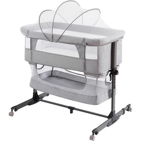 Nordmiex Baby Bassinet 3 in 1 Adjustable Bedside Sleeper Bed for Infant Baby with Breathable Net, Light Gray