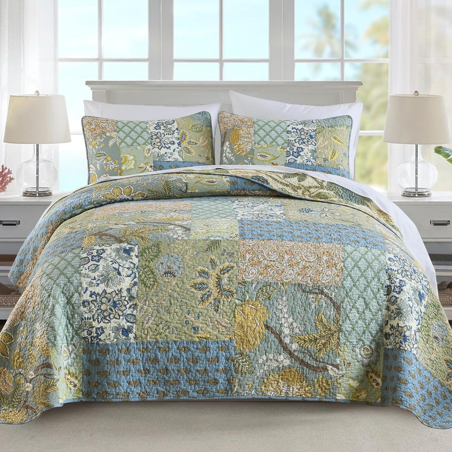 Nordmiex Patchwork Cotton Quilt Set Bohemian Floral Bedding Set, California King