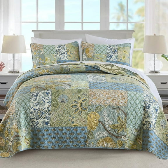 Nordmiex Patchwork Cotton Quilt Set Bohemian Floral Bedding Set, King