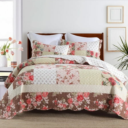 Nordmiex Patchwork Cotton Quilt Set Luxury Rose Bedding Set, Queen