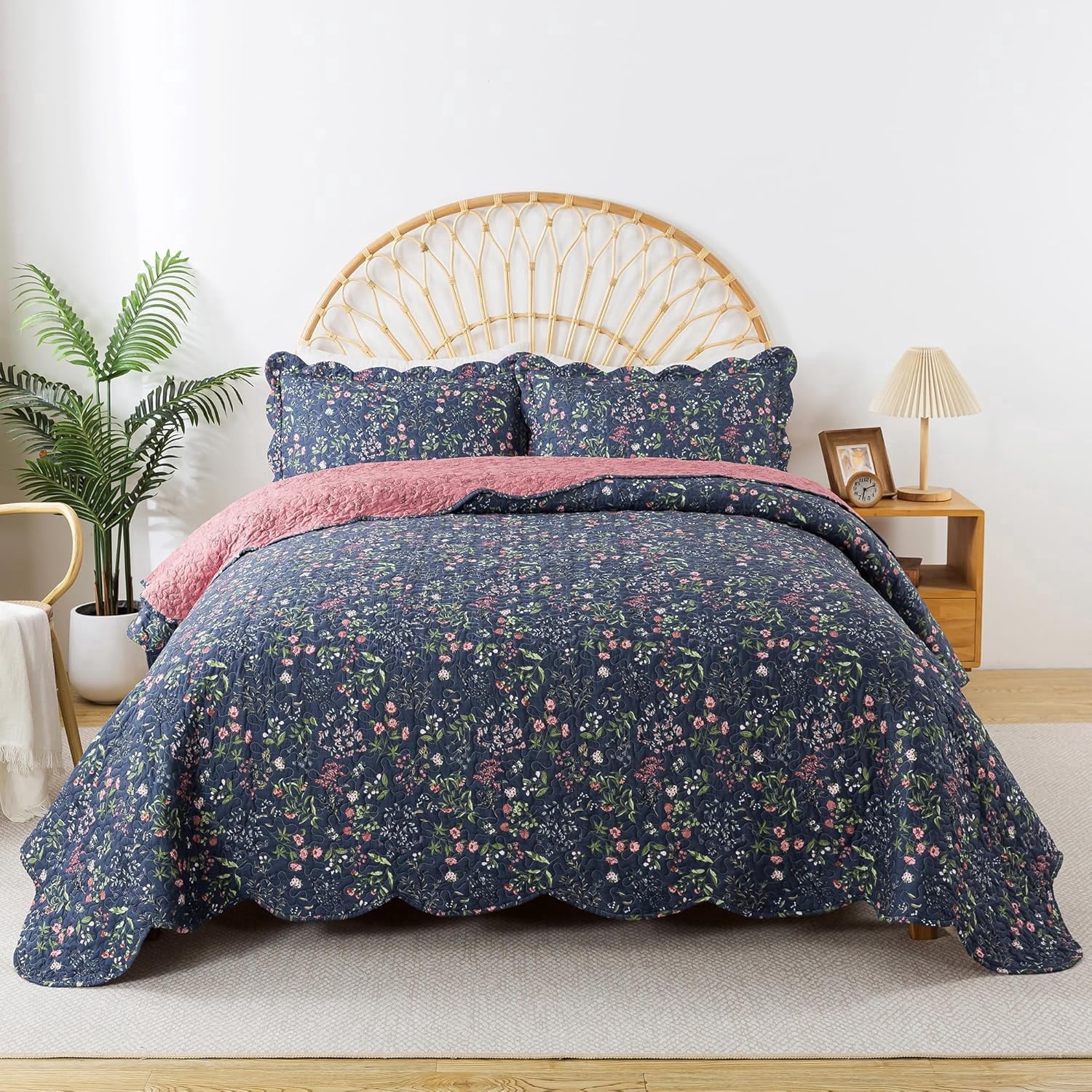 Nordmiex Queen Quilt Bedding Set 3 Pieces Microfiber Quilt Sets Navy ...