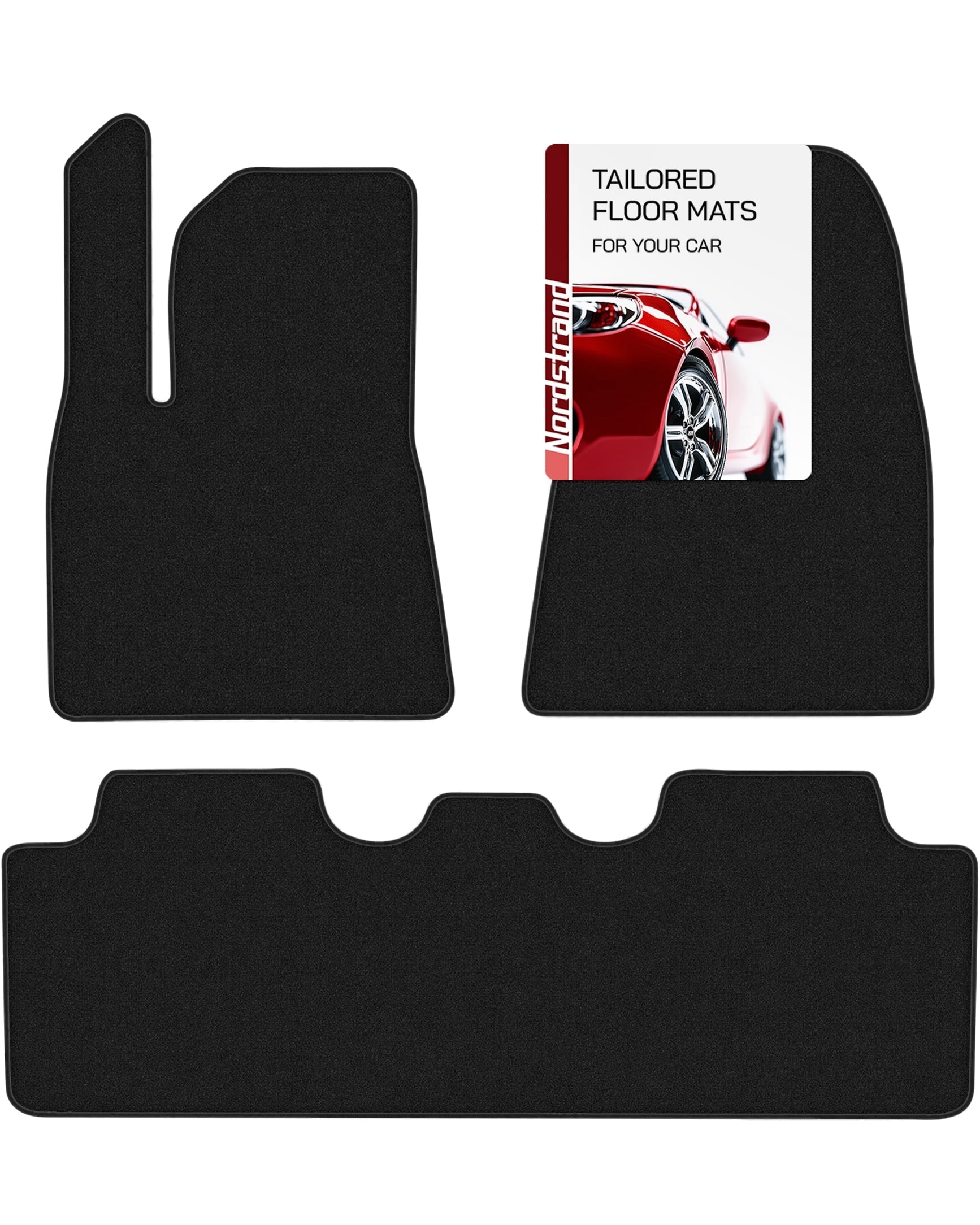 Nordstrand Floor Mats for Tesla Model 3 2023-2017 - Custom 3D Fit - 1st & 2nd Row - Set of 3 - Nylon Anti-Slip Backing - 30oz Heavy Duty Carpet Mat - All Weather Car Liner Floormats