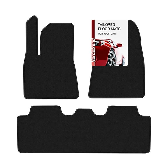 Nordstrand Floor Mats for Tesla Model 3 2023-2017 - Custom 3D Fit - 1st & 2nd Row - Set of 3 - Nylon Anti-Slip Backing - 30oz Heavy Duty Carpet Mat - All Weather Car Liner Floormats