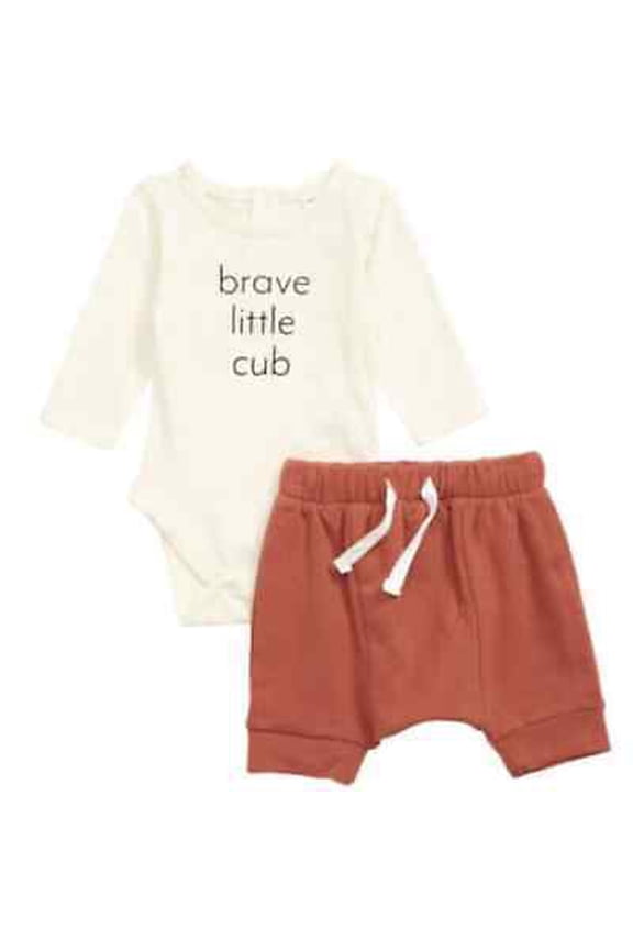Baby Newborn 2 Piece Brave Little Cub Set Soft Cream Brown 6M NWT