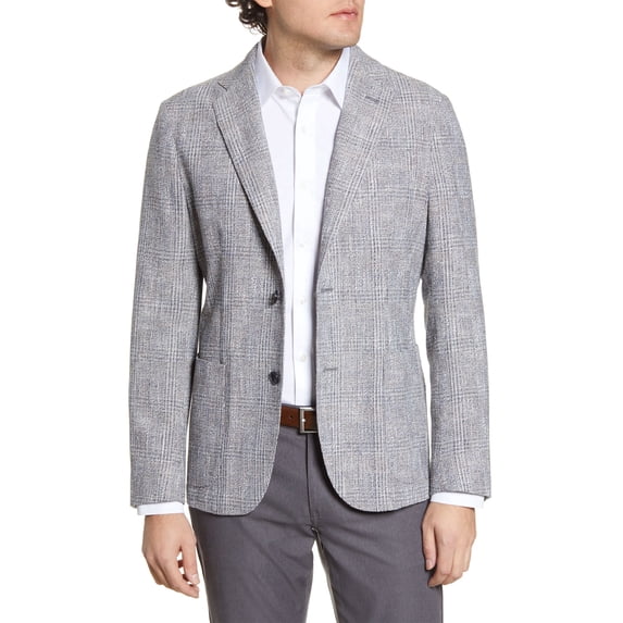 Nordstrom Signature Mens Trim Fit Jasper Plaid Sport Coat 42 Regular Grey/Blue