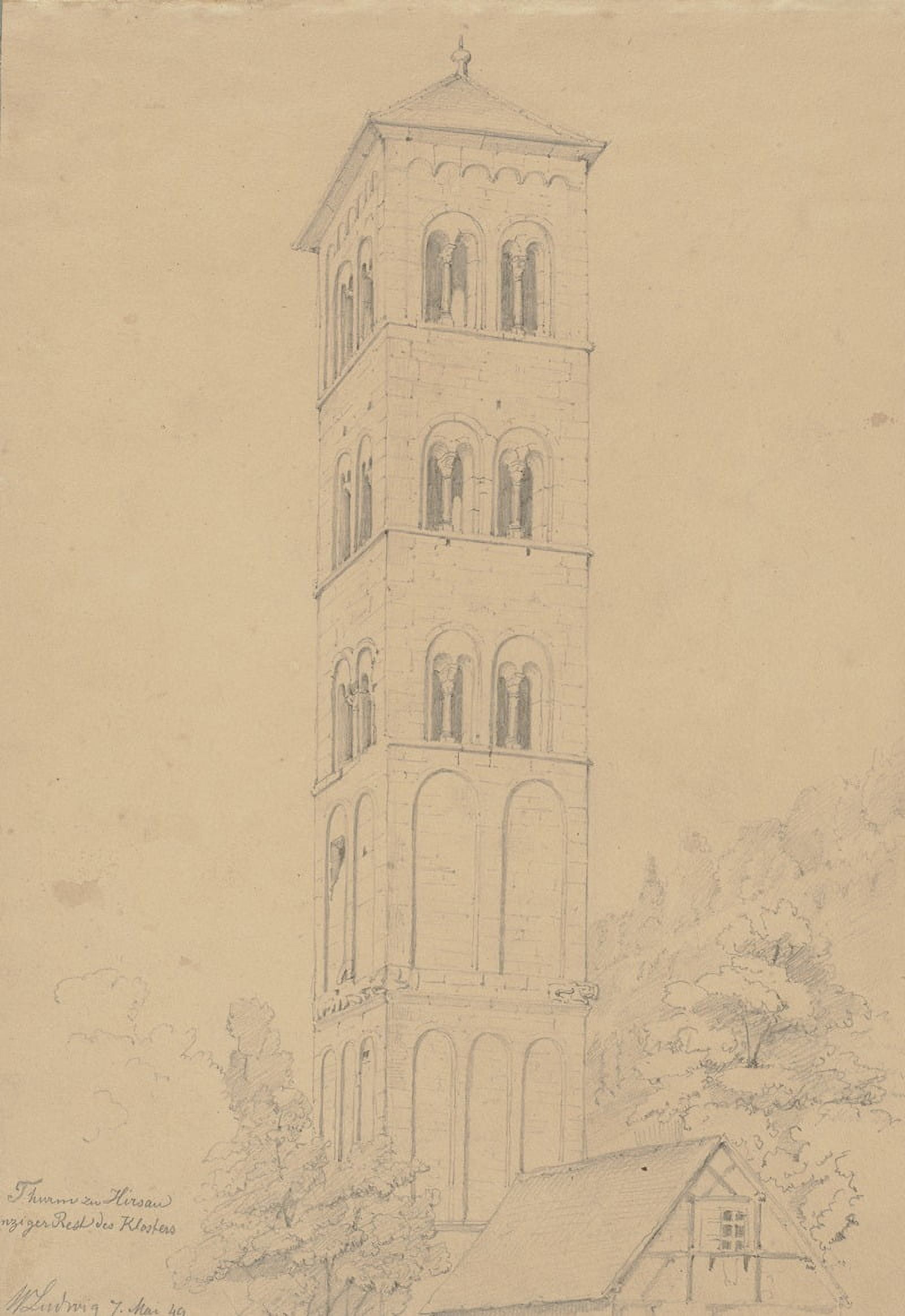 Nordturm (Eulenturm) des Klosters Sankt Peter und Paul in Hirsau (1849 ...