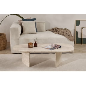 Modern Coffee Table in Travertine Color, 51 x 15 x 25 inches, 100% Melamine Coated Particle Board, Marble Design, Durable & Easy to Clean