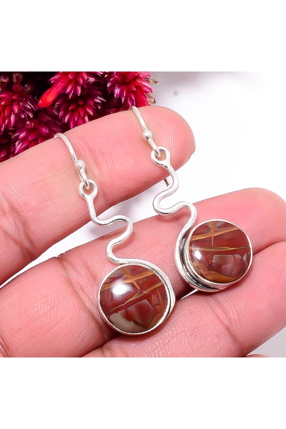 Noreena Jasper - Australia Designer Handmade 925 Sterling Silver Earring 1.76" Sku1, Maroon Earring, Natural Gemstone Earring