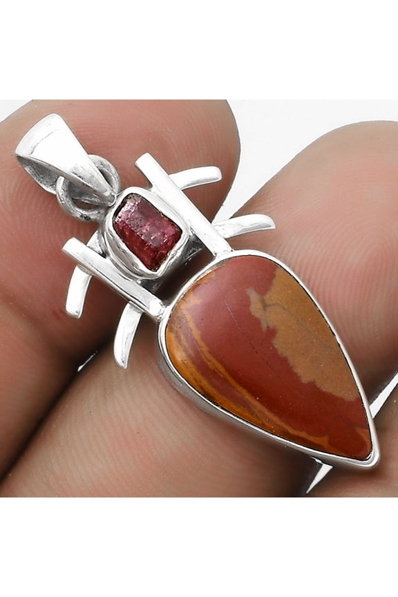 Noreena Jasper & Pink Tourmaline Rough 925 Silver Pendant Jewelry P-1046 SDP120351