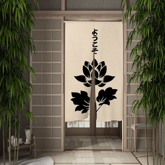 Noren Doorway Curtain Black Lotus Flower Window Treatment Door Tapestry for Home Decoration 28.3"x39.3"