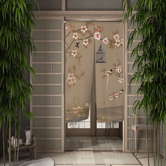 Noren Doorway Curtain Chinese Plum Blossom Printed Window Treatment Door Tapestry for Home Decoration 28.3"x39.3"