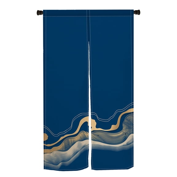 Noren Doorway Curtain Gold Lines Printed Cotton Linen Window Treatment Door Tapestry for Home Decoration 33.5"x59",Navy Blue