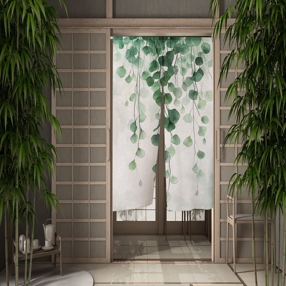 Noren Doorway Curtain Green Leaves Window Treatment Door Tapestry for Home Decoration 28.3"x47.2"