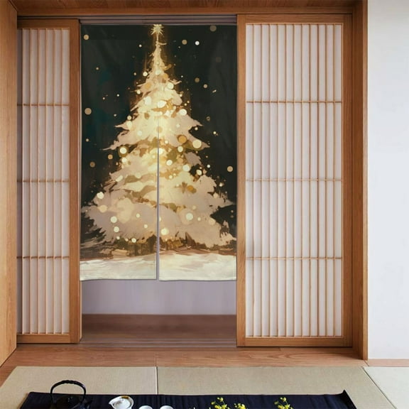 Noren Japanese Style Doorway Curtain Printed Door Tapestry Room Divider Curtains, 34" Width x 56" Long, Christmas Tree Light (35)