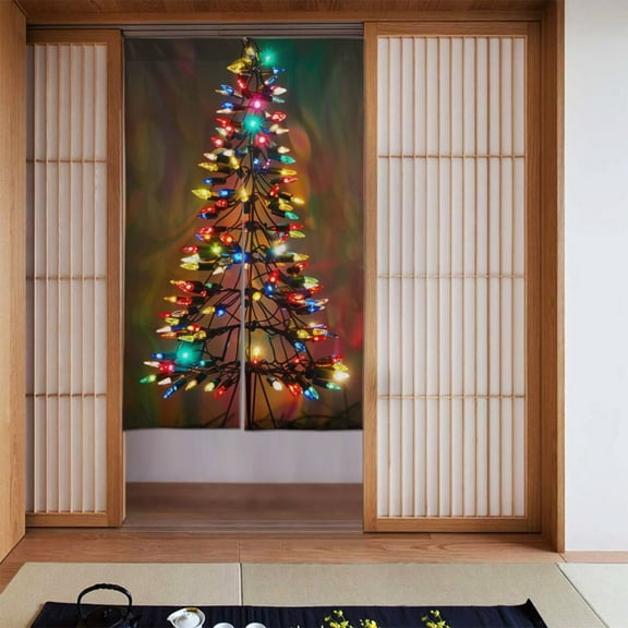 Noren Japanese Style Doorway Curtain Printed Door Tapestry Room Divider Curtains, 34" Width x 56" Long, Christmas Tree Light (42)