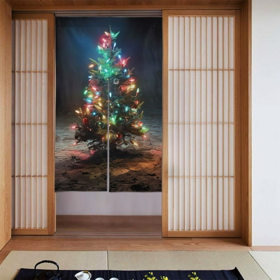 Noren Japanese Style Doorway Curtain Printed Door Tapestry Room Divider Curtains, 34" Width x 56" Long, Christmas Tree Light (57)