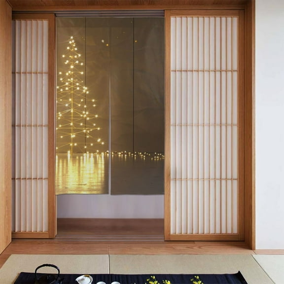 Noren Japanese Style Doorway Curtain Printed Door Tapestry Room Divider Curtains, 34" Width x 56" Long, Christmas Tree Light (59)