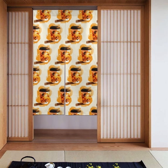 Noren Japanese Style Doorway Curtain Printed Door Tapestry Room Divider Curtains, 34" Width x 56" Long, Coffee Cup Art Halloween (12)