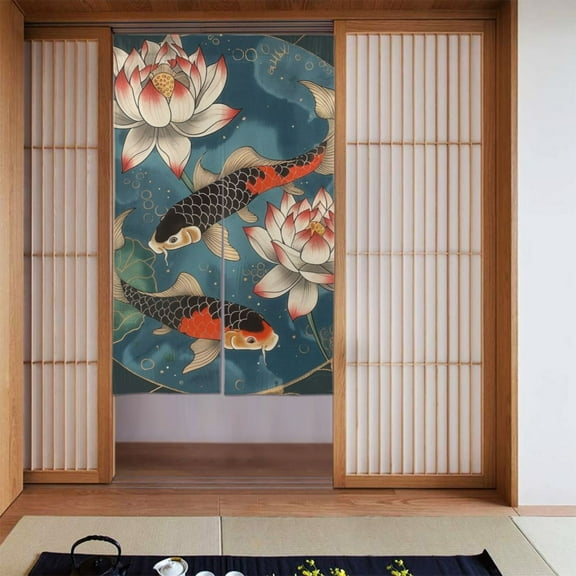 Noren Japanese Style Doorway Curtain Printed Door Tapestry Room Divider Curtains, 34" Width x 56" Long, Koi Fish Lotus Vintage (9)