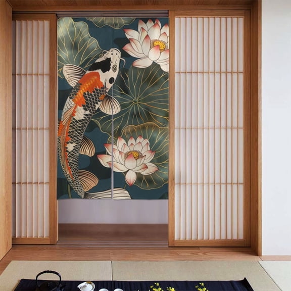 Noren Japanese Style Doorway Curtain Printed Door Tapestry Room Divider Curtains, 34" Width x 56" Long, Koi Fish Vintage Japanese (13)