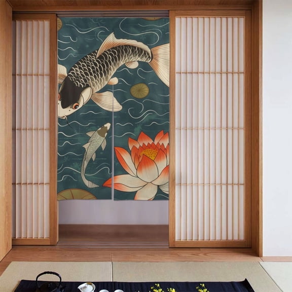Noren Japanese Style Doorway Curtain Printed Door Tapestry Room Divider Curtains, 34" Width x 56" Long, Koi Fish Vintage Japanese (1)