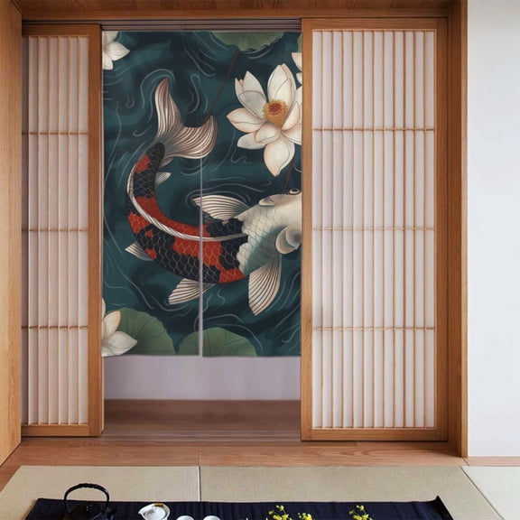 Noren Japanese Style Doorway Curtain Printed Door Tapestry Room Divider Curtains, 34" Width x 56" Long, Koi Fish Vintage Japanese (7)