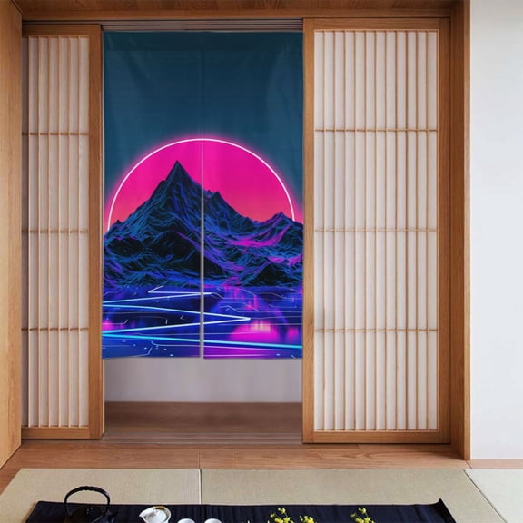 Noren Japanese Style Doorway Curtain Printed Door Tapestry Room Divider Curtains, 34" Width x 56" Long, Neon River Velly Cyber (9)
