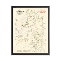 Norfolk Art, 1891 Vintage Map of Norfolk Virginia, VA History Wall Decor Gift, Old Norfolk Map - 18" x 24" Black Framed Print