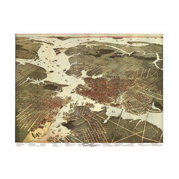 Norfolk Art, 1891 Vintage Map of Norfolk Virginia, VA History Wall Decor Gift, Old Norfolk Map - 24" x 18" Unframed Print