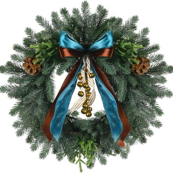 Norfolk Artificial Wreath 3D Realistic Green Leaves 18 Inches Diameter, Handcrafted With Premium Resistant To Fading For Outdoor Indoor, Front Door Window Wall Fireplace