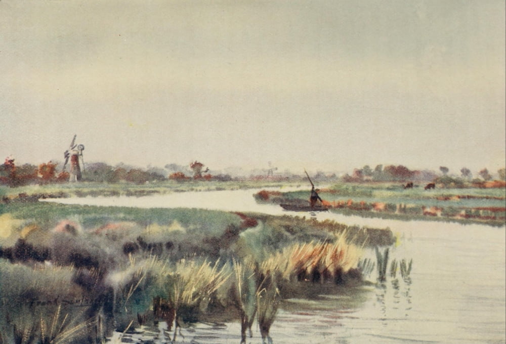 Norfolk Broads 1906 Above Wayford Bridge on the Ant Canvas Art - Frank Southgate (24 x 36)