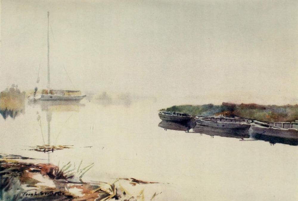 Norfolk Broads 1906 Autumn Day Canvas Art - Frank Southgate (24 x 36)
