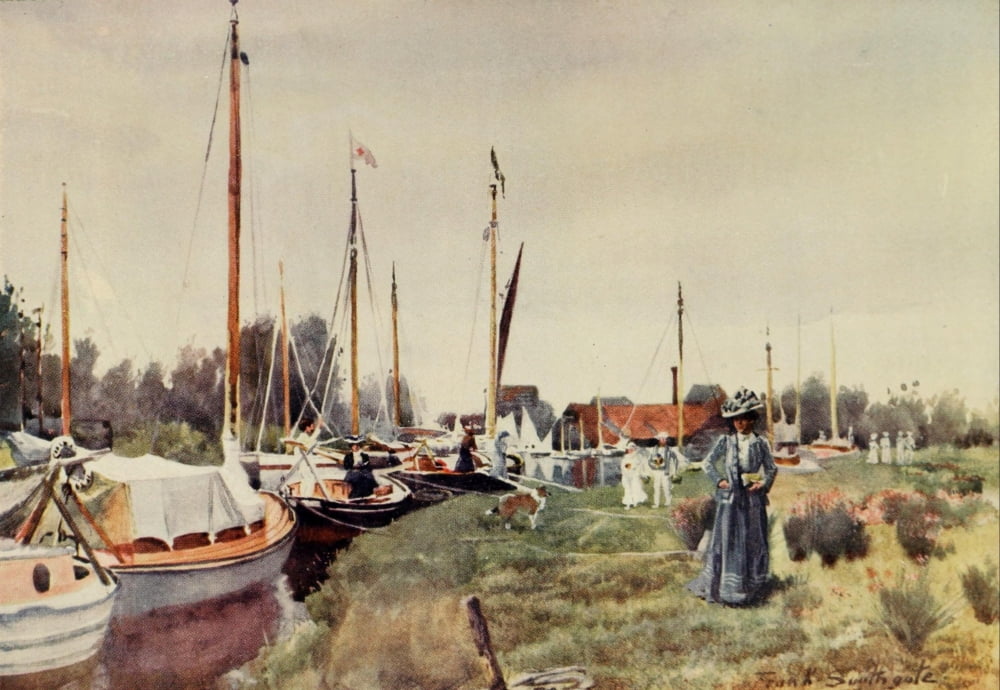 Norfolk Broads 1906 Below Wroxham Bridge Canvas Art - Frank Southgate (18 x 24)