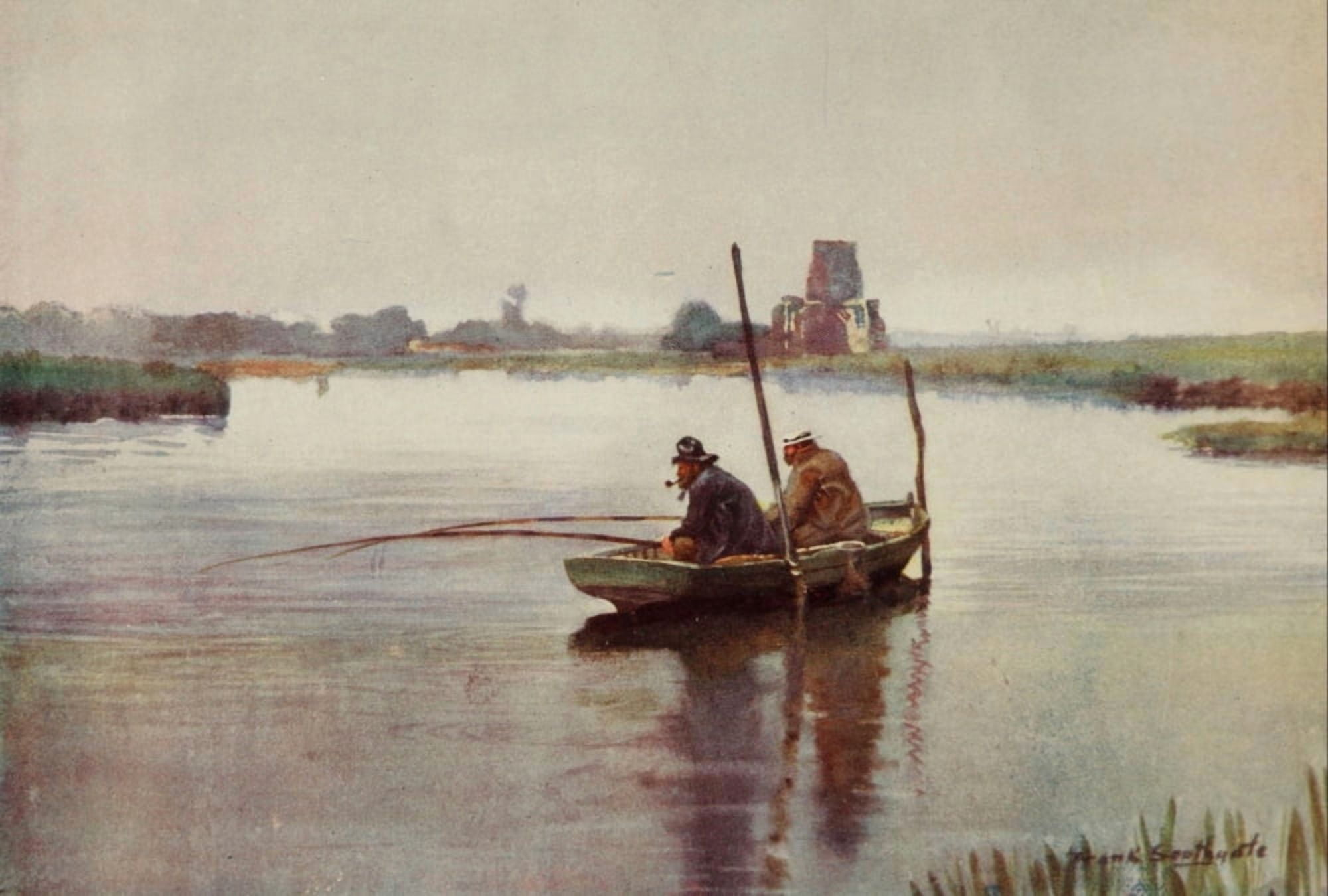 Norfolk Broads 1906 Bream-fishing near St Benets Abbey Canvas Art - Frank Southgate (18 x 24)