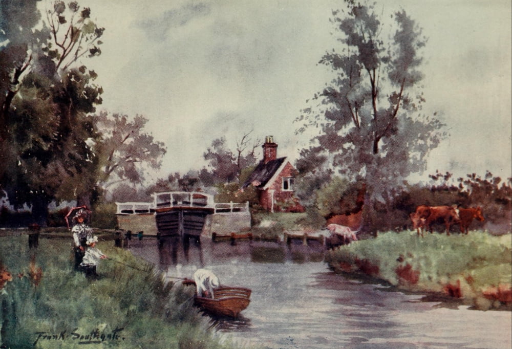 Norfolk Broads 1906 Coltishall Lock Canvas Art - Frank Southgate (18 x 24)