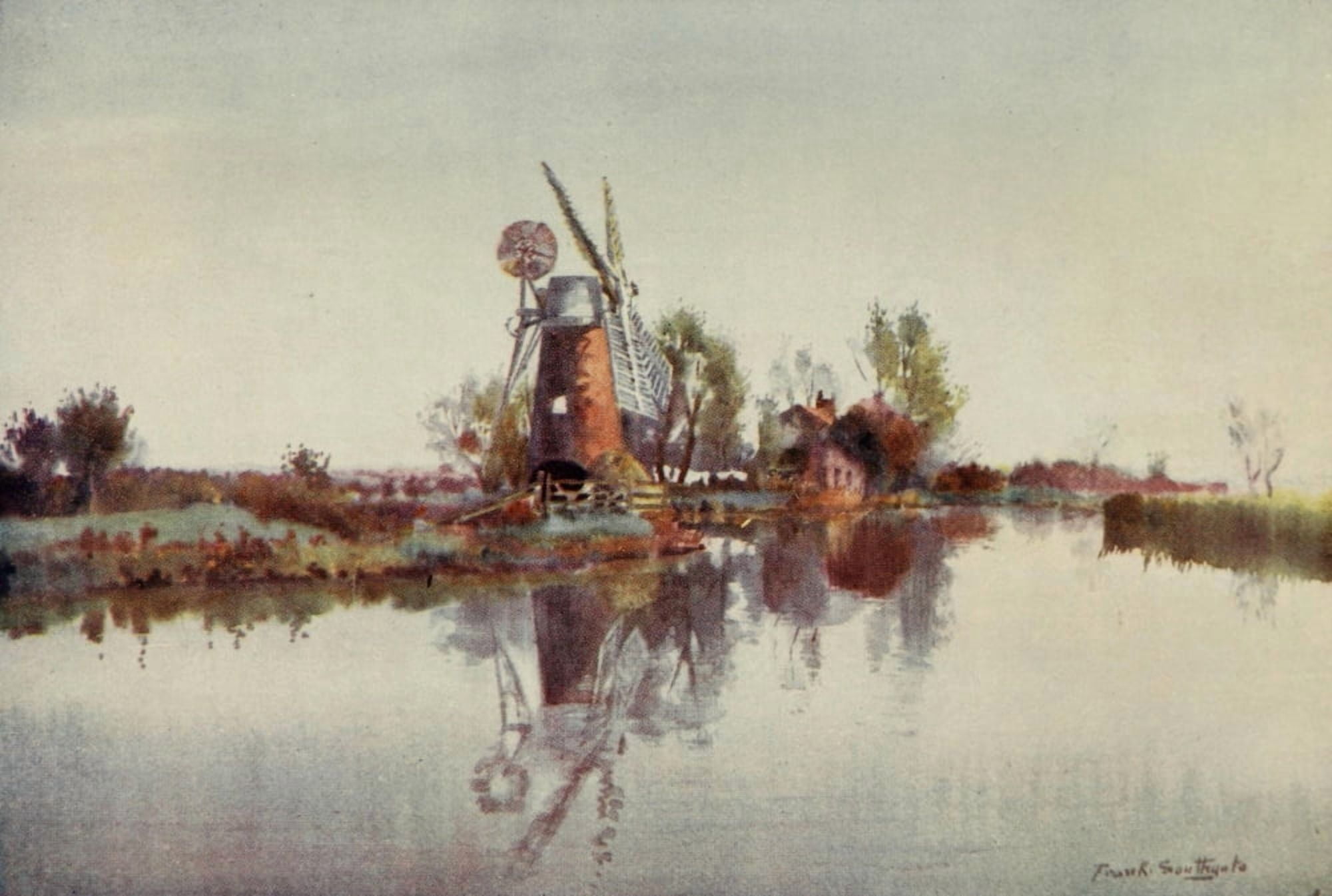 Norfolk Broads 1906 Drainage Mill on the Ant Canvas Art - Frank Southgate (18 x 24)