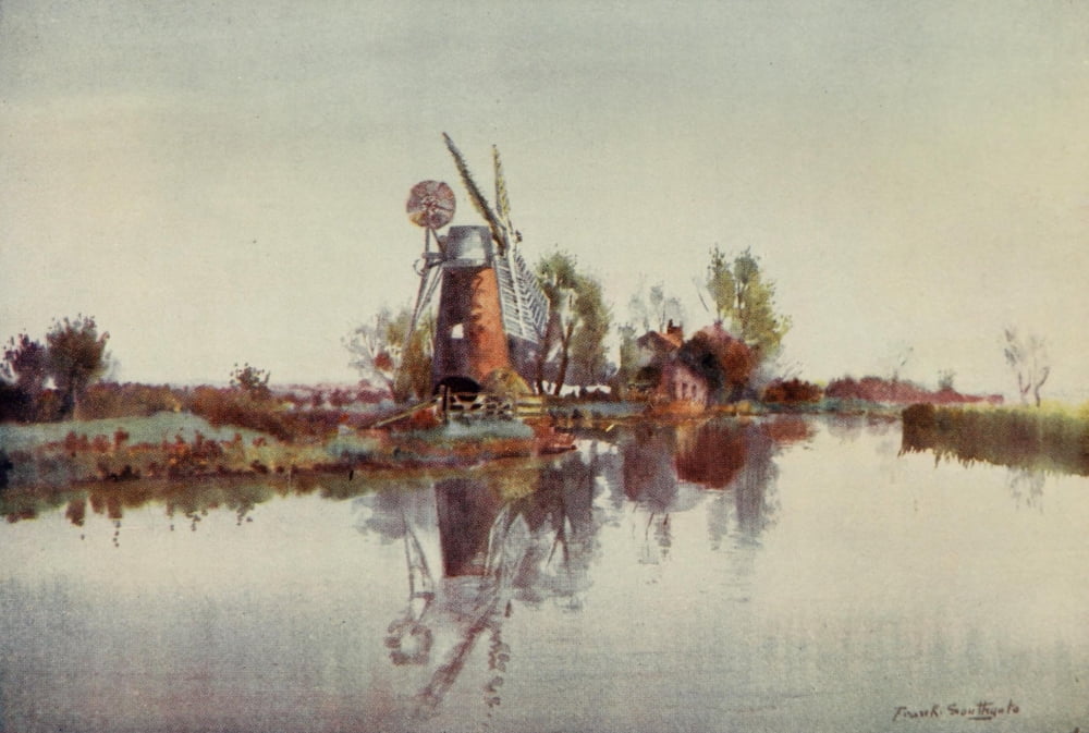 Norfolk Broads 1906 Drainage Mill on the Ant Canvas Art - Frank Southgate (24 x 36)