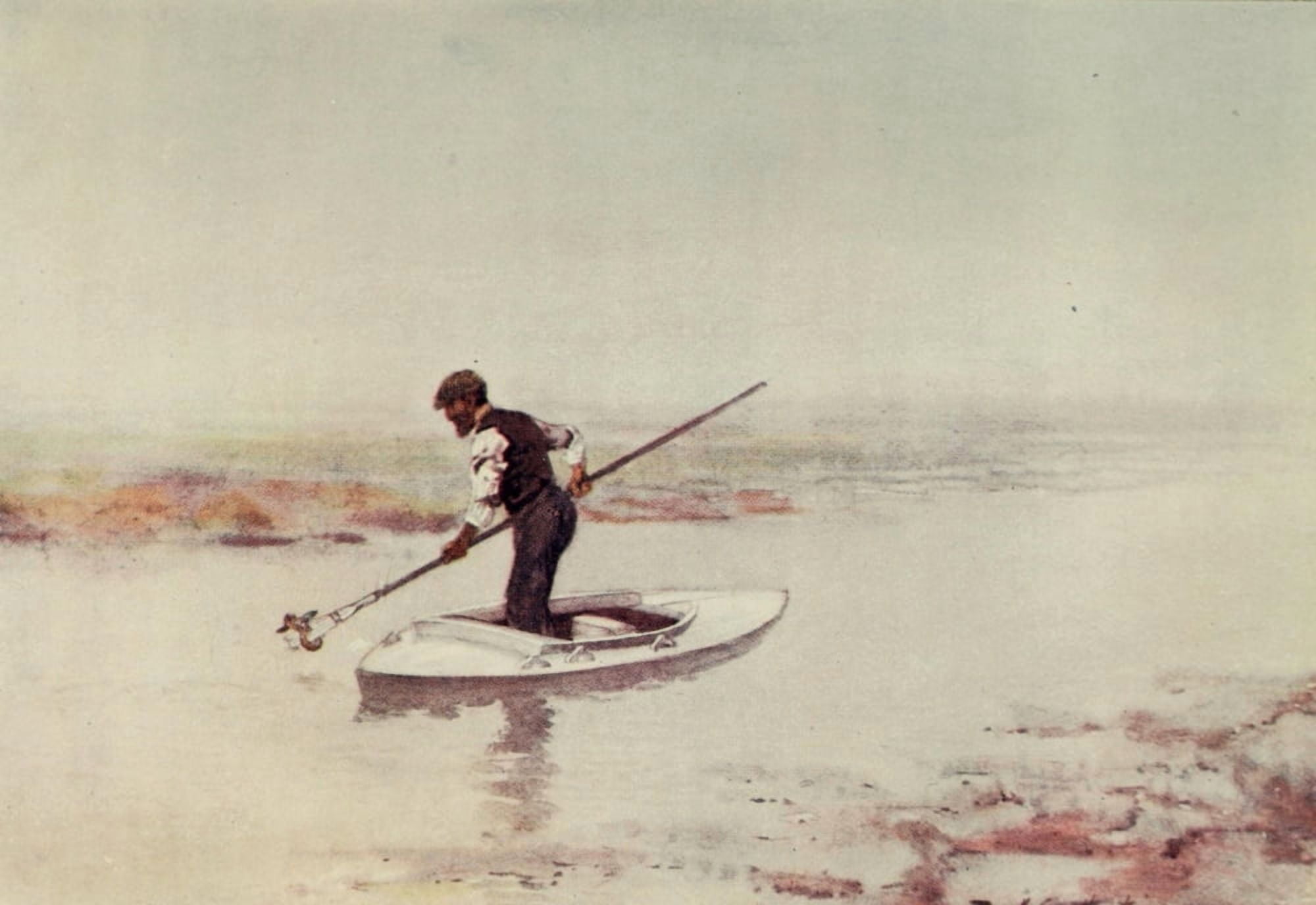 Norfolk Broads 1906 Eel-picking Canvas Art - Frank Southgate (24 x 36)