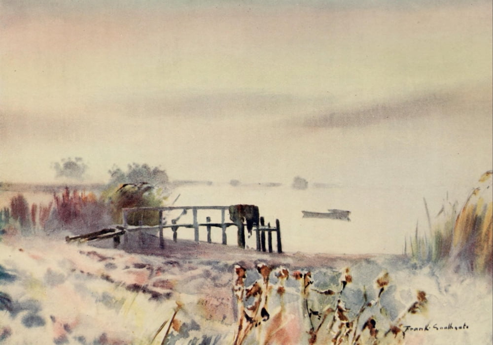 Norfolk Broads 1906 Frosty Sunrise on Ormesby Broad Canvas Art - Frank Southgate (24 x 36)