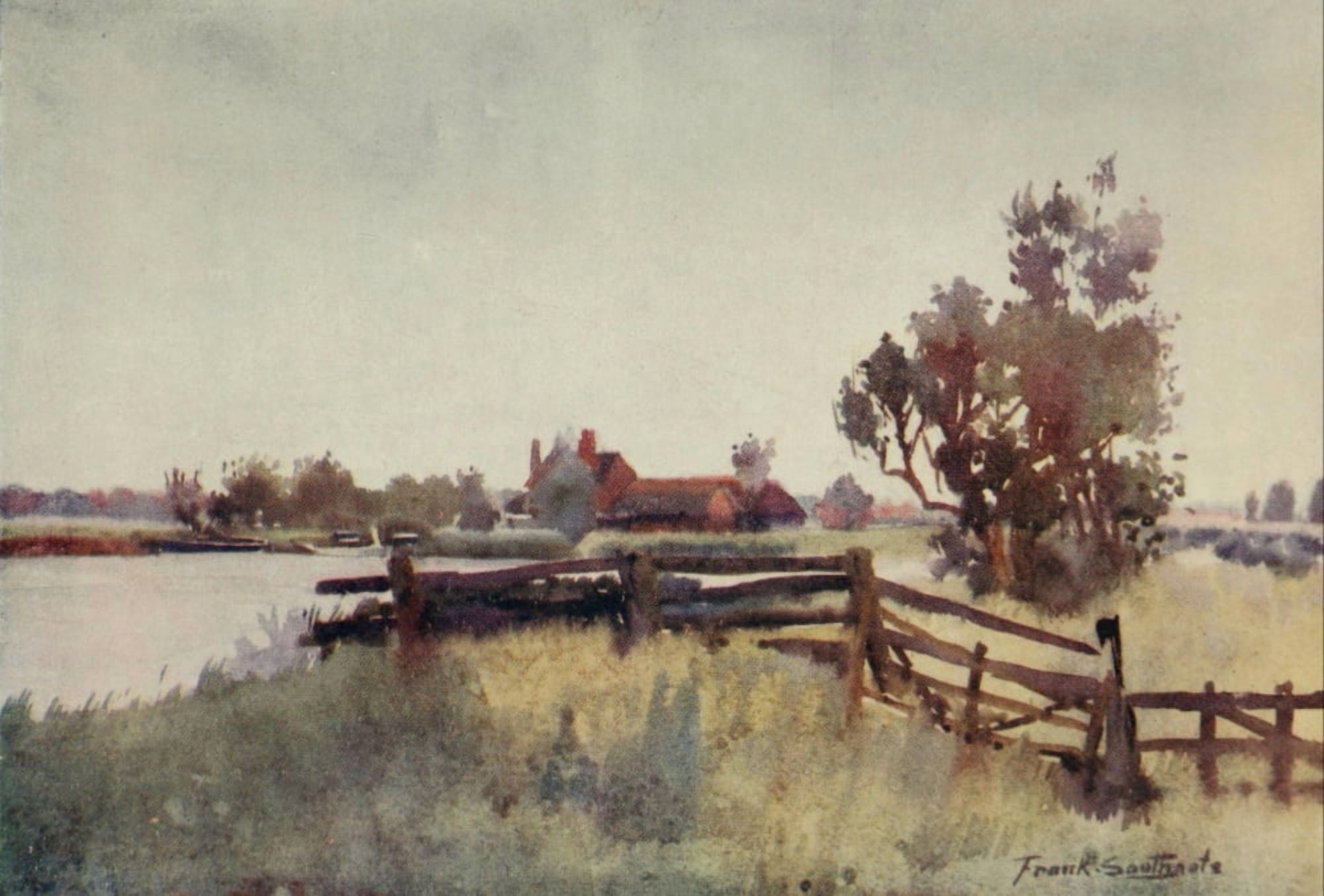 Norfolk Broads 1906 Greens Cottage below Acle Bridge Canvas Art - Frank Southgate (24 x 36)