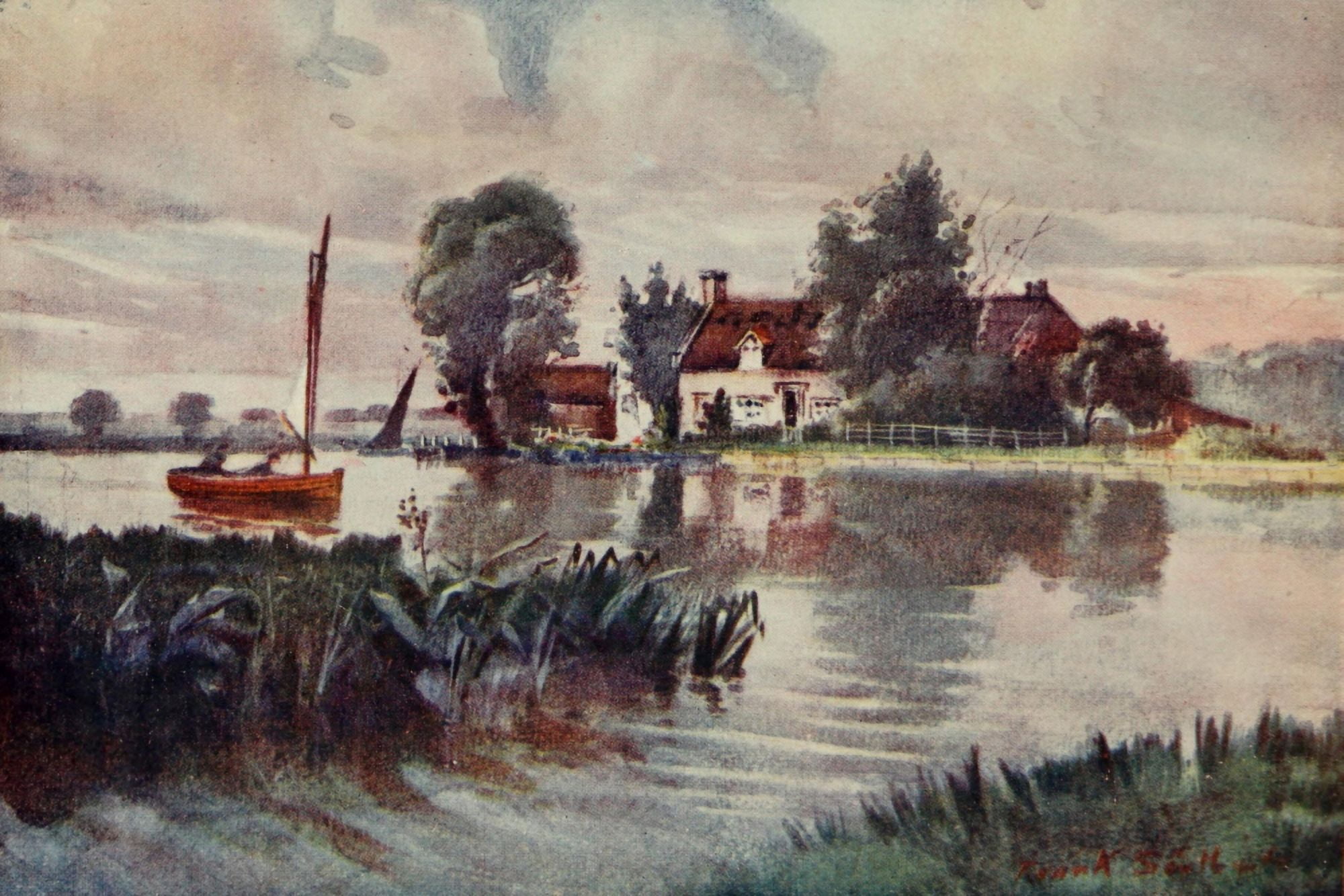 Norfolk Broads 1906 Horning Ferry Canvas Art - Frank Southgate (18 x 24)