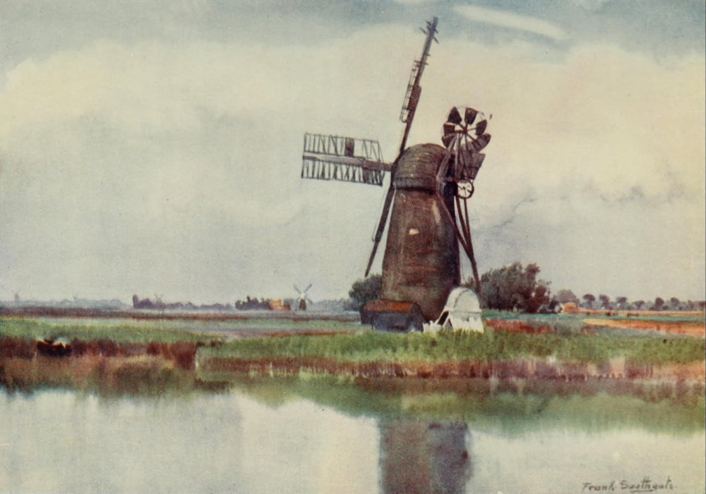 Norfolk Broads 1906 Mill Country above Stokesby Canvas Art - Frank Southgate (24 x 36)