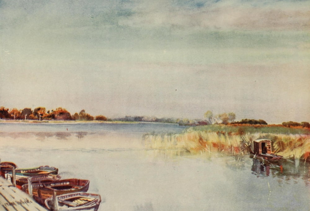 Norfolk Broads 1906 Ormesby Broad Autumn Canvas Art - Frank Southgate (18 x 24)