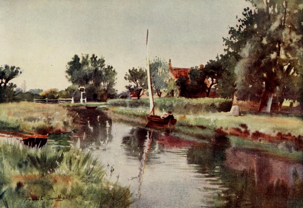 Norfolk Broads 1906 Pleasure Boat Inn Hickling Broad Canvas Art - Frank Southgate (18 x 24)