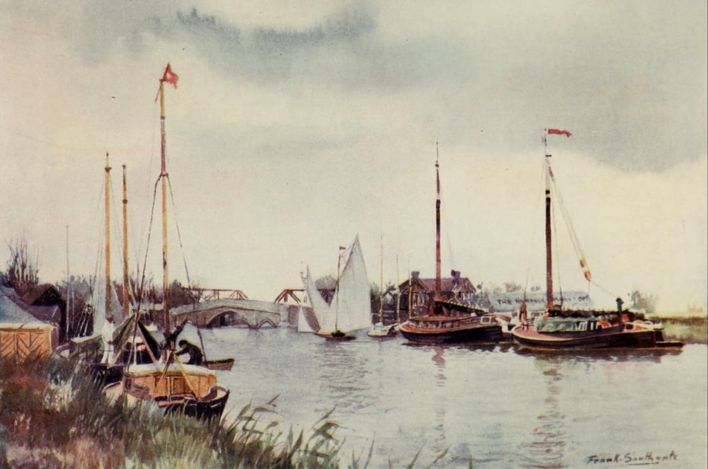 Norfolk Broads 1906 Potter Heigham Bridge Canvas Art - Frank Southgate (24 x 36)