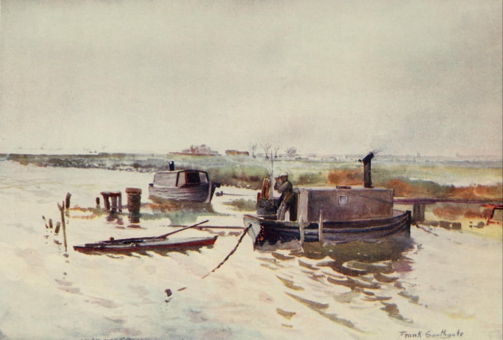 Norfolk Broads 1906 Punt-gunners houseboats on Breydon Canvas Art - Frank Southgate (24 x 36)