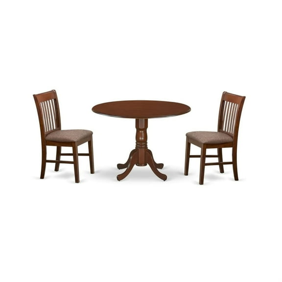 Norfolk Dining Chairs - Solid Wood Top, Mahogany Finish, Microfiber Upholstered Seat, Cappuccino Accents - Set of 2