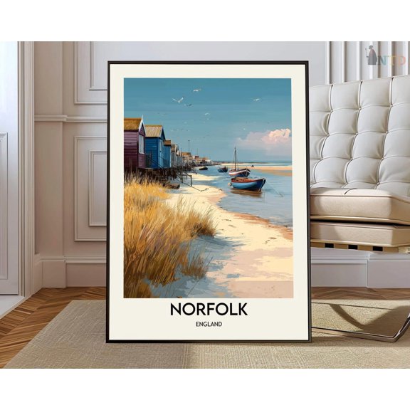 Norfolk England Poster, Coastal Countryside And Broads Map Decor