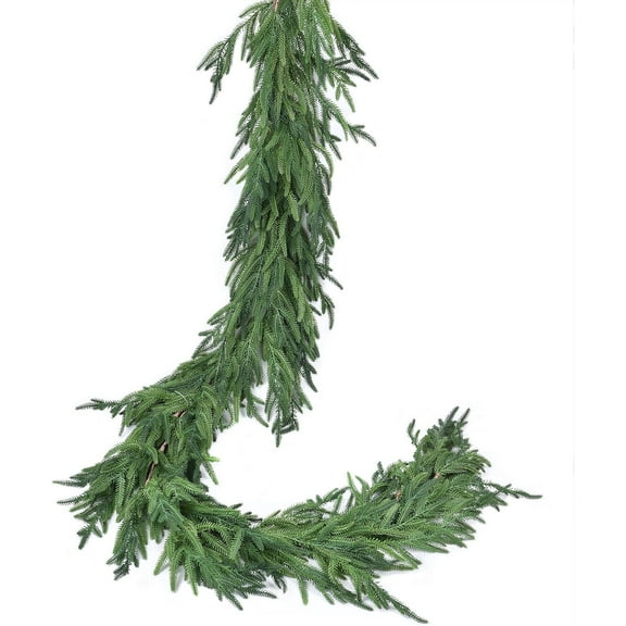 Norfolk Pine Garland Christmas Decoration - 5/6/9ft Realistic Norfolk Pine Leaves, Artificial Pine Greenery Garlands for Holiday Mantle Fireplace Stairs Railing Table Home Decor