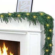 Kidzkube 9ft Norfolk Pine Garlands with Light,Pre-Lit Christmas Garland,Dense Norfolk Pine Real Touch Garland for Table, Mantle, Holiday Decor